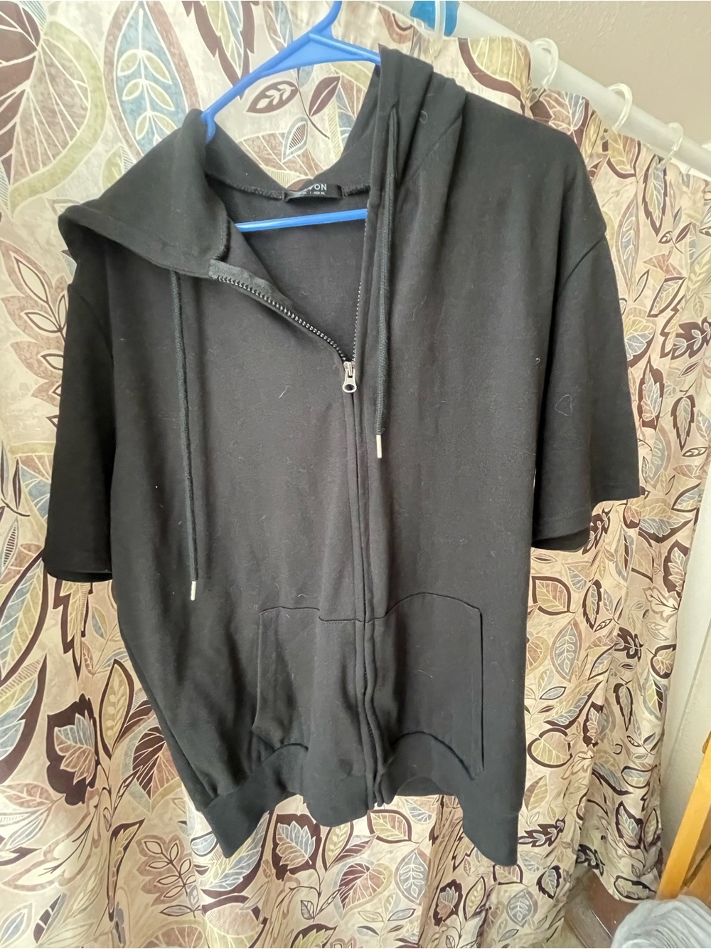 Black Short-Sleeve Zip Hoodie Jacket